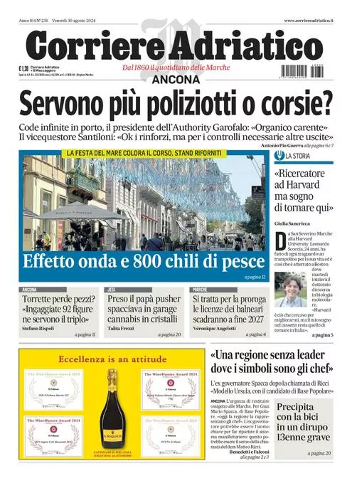 Prima-pagina-corriere adriatico-edizione-di-oggi-30-08-2024